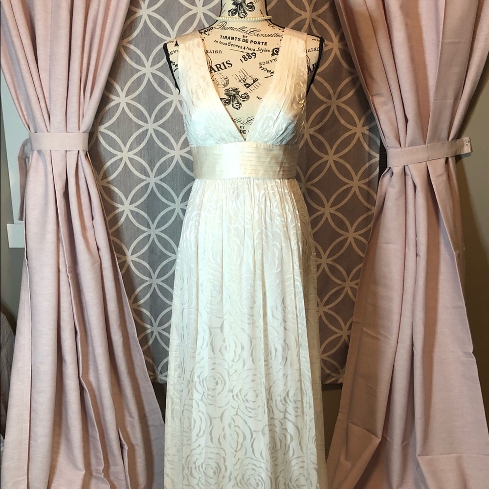 BCBG Deep V Neck Cream Gown